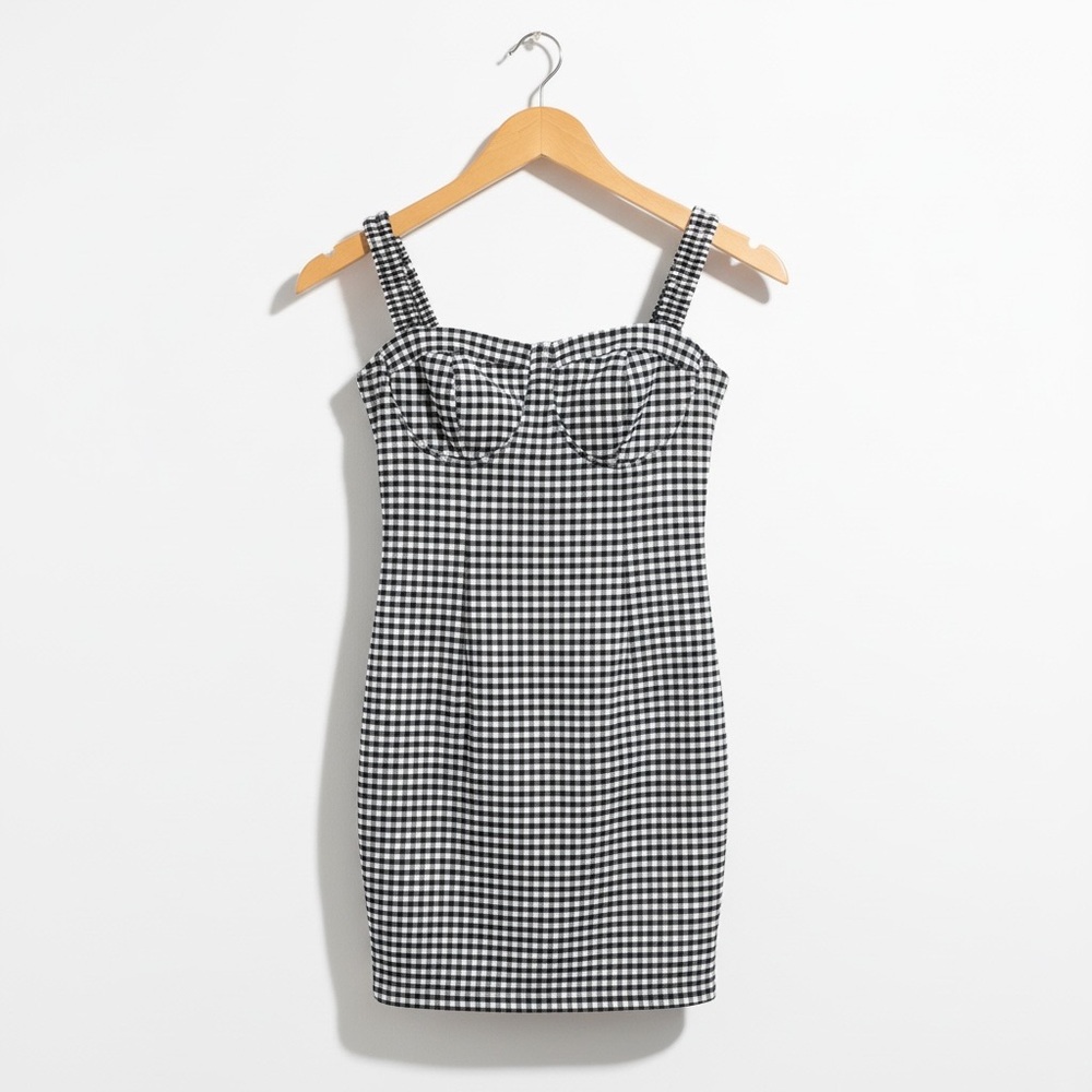 Shinestar Short Mini Dress Gingham Black White Size Small Sweetheart Summer